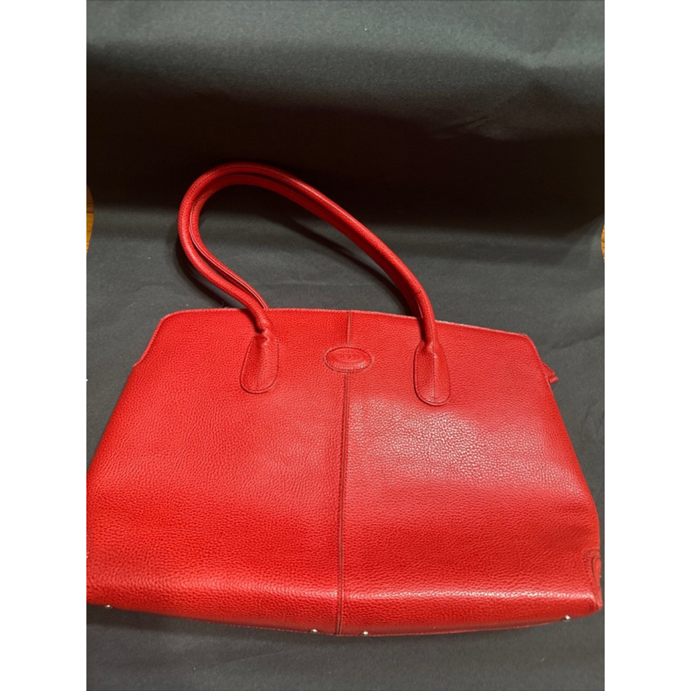 TOD'S Top Handle Pebbled Leather Bag Women's Red Stitched Dual Top